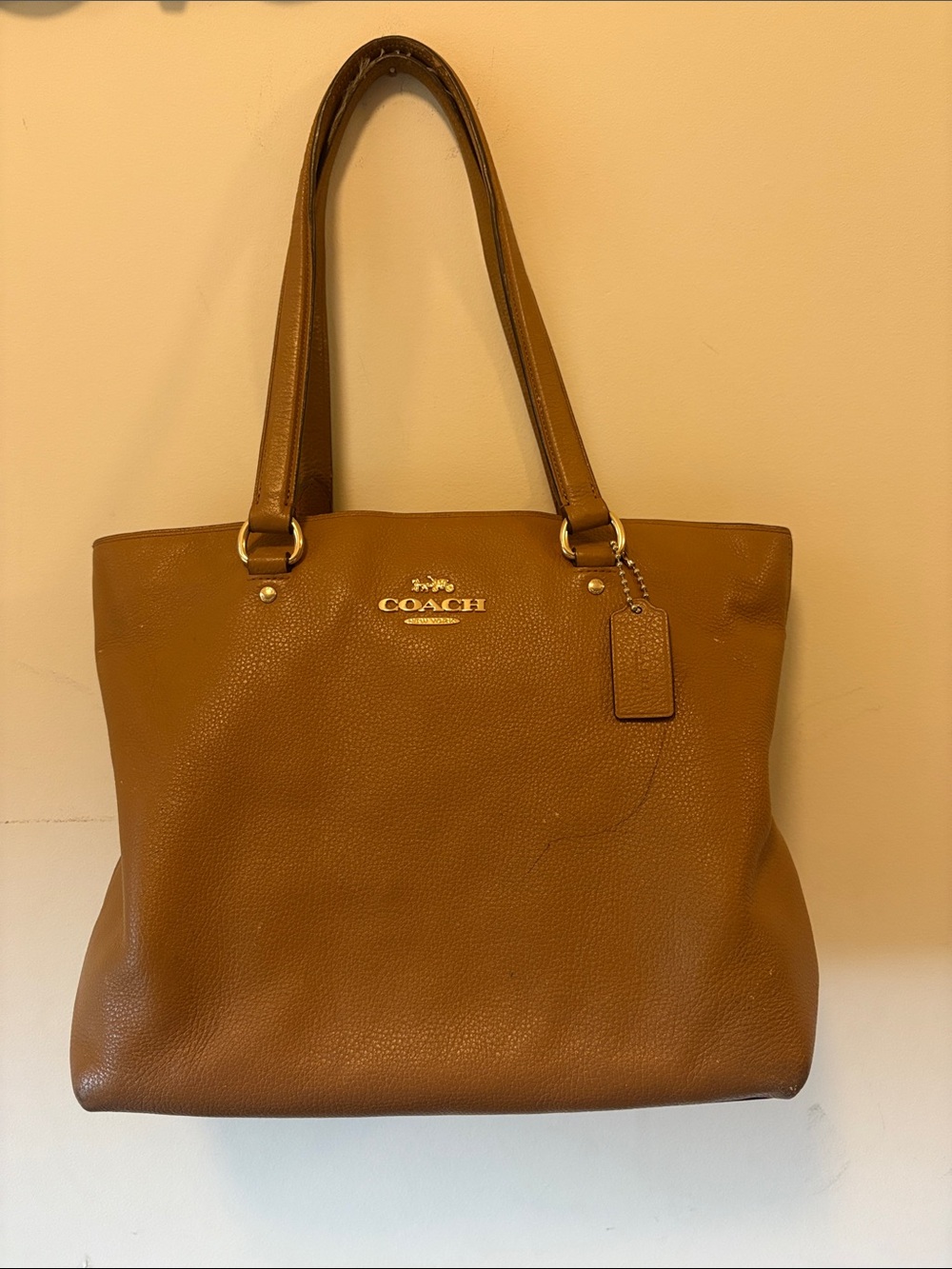 Coach Tan Pebbled Leather Tote with Gold Logo